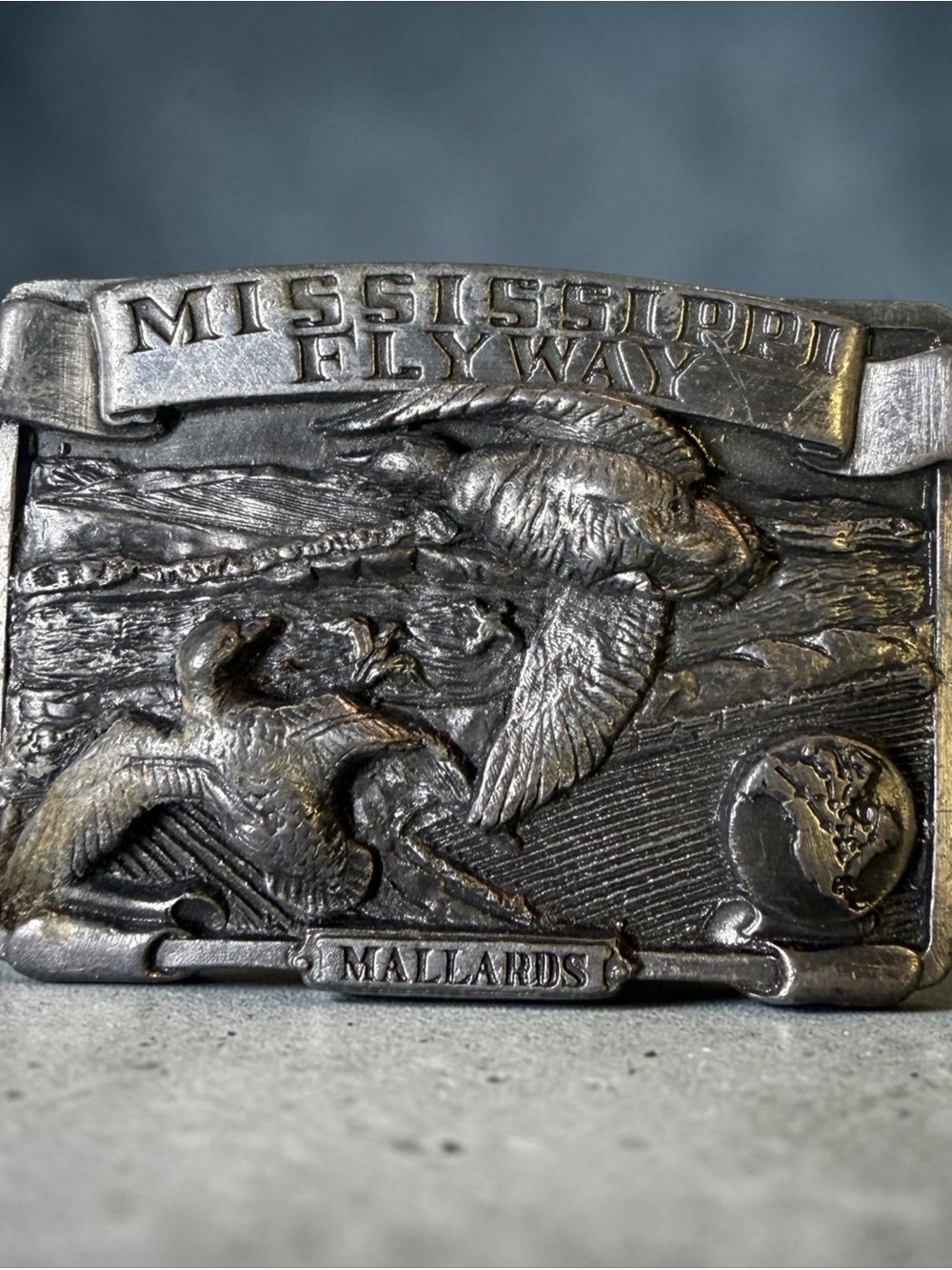 Vintage Mississippi Flyway Mallards Belt Buckle - Silver
